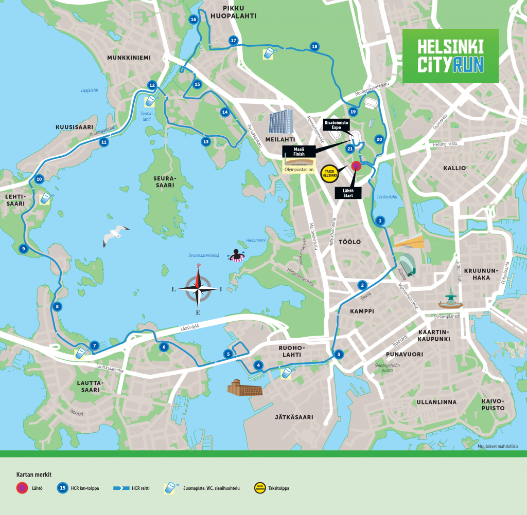 Helsinki puolimaraton reitti 2020